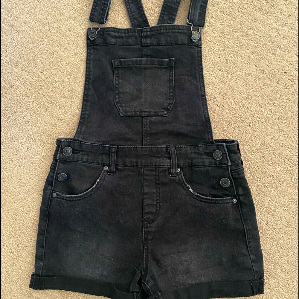 Black jean short overalls